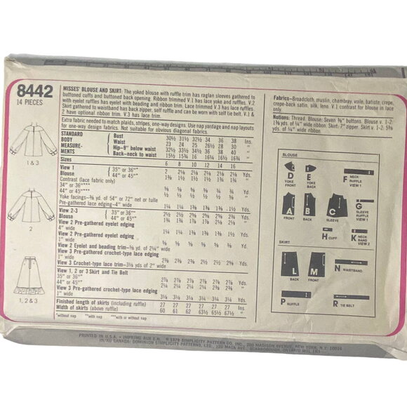 Simplicity 8442 Top Skirt Pattern Miss 6-8 Ruffle Country Western Rodeo Lacy - Picture 4 of 5